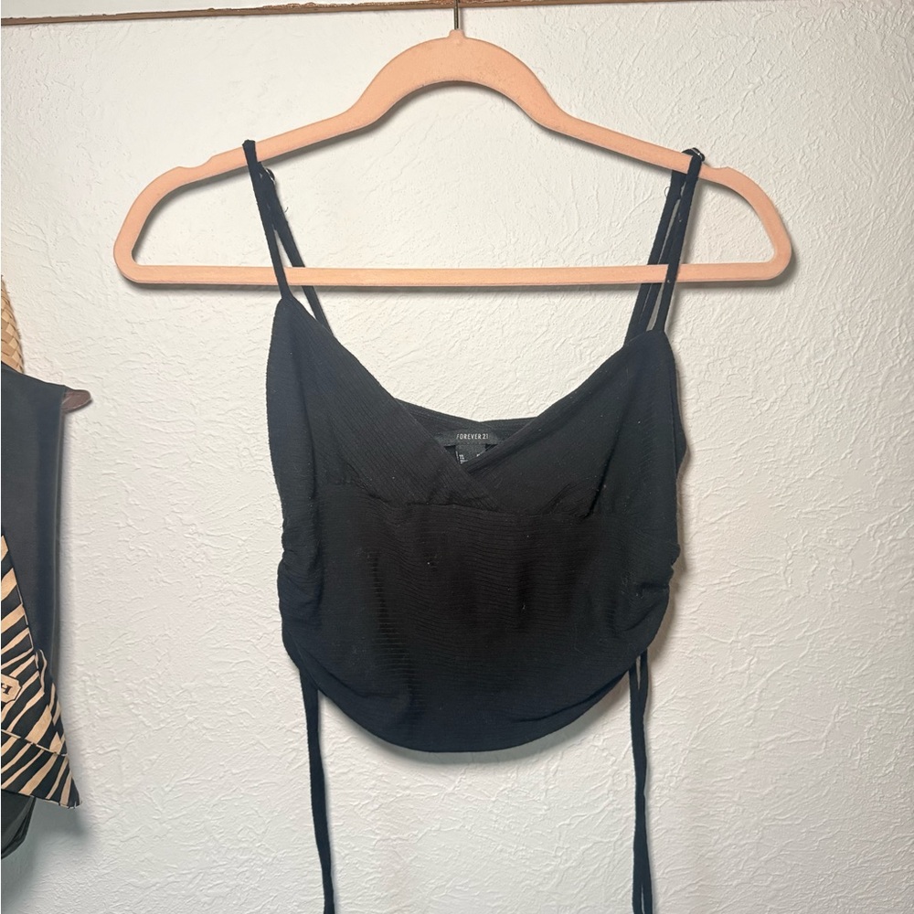 Forever 21 Black Ribbed V-Neck Spaghetti Strap Crop